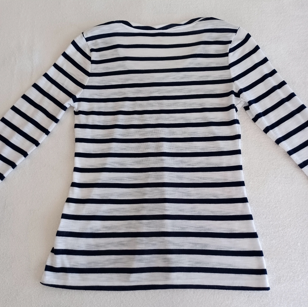 Madison Black and White Striped Top with Red Rose Design, Size Sp - Picture 8 of 12